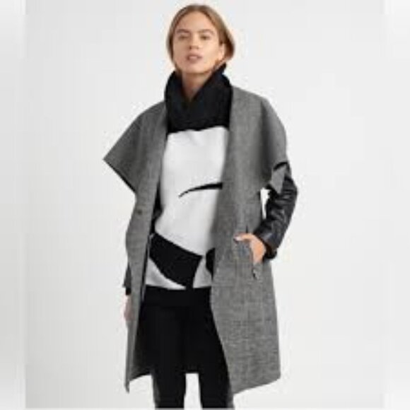 Zara Jackets & Blazers - Zara Gray and Black Women's Cape Coat with faux leather